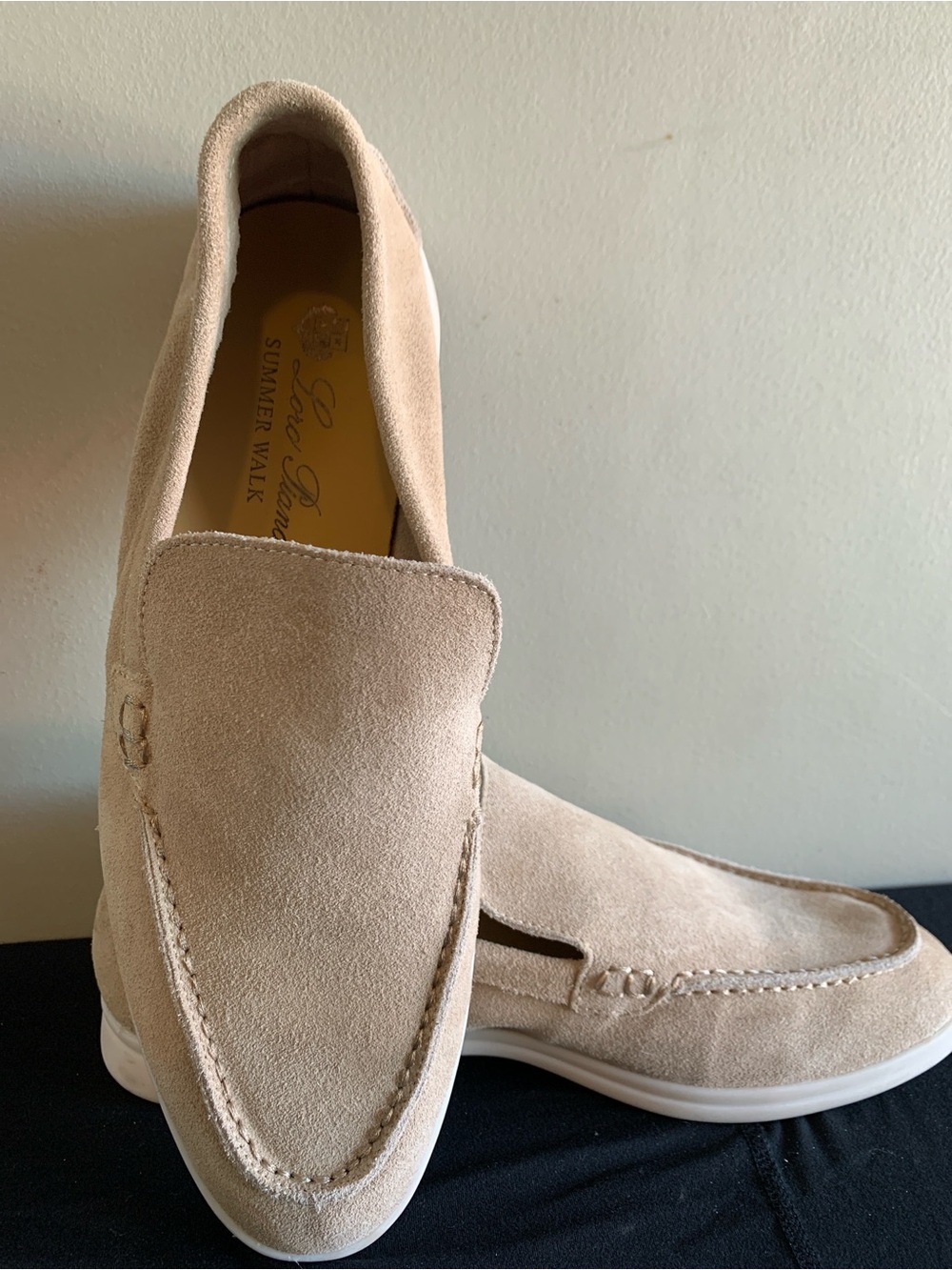 Loro Piana Men's Summer Walk Suede Slip-On Loafers in Light Beige